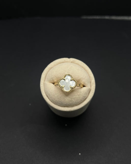 14k White Pearl Clover Leaf Ring