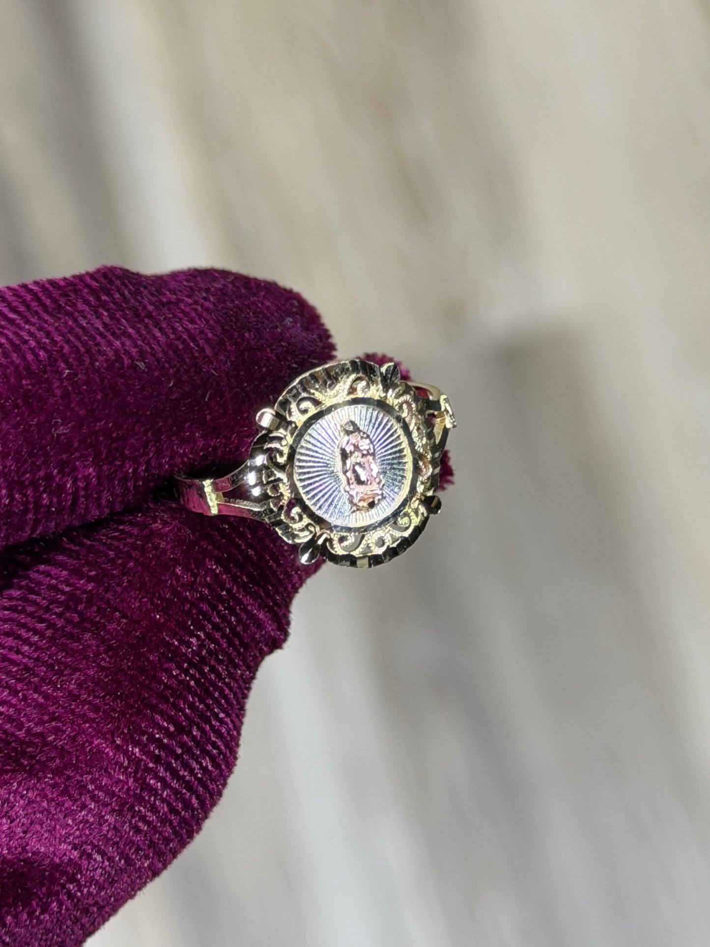 14K Tri-Color Round Virgen De Guadalupe Women Ring