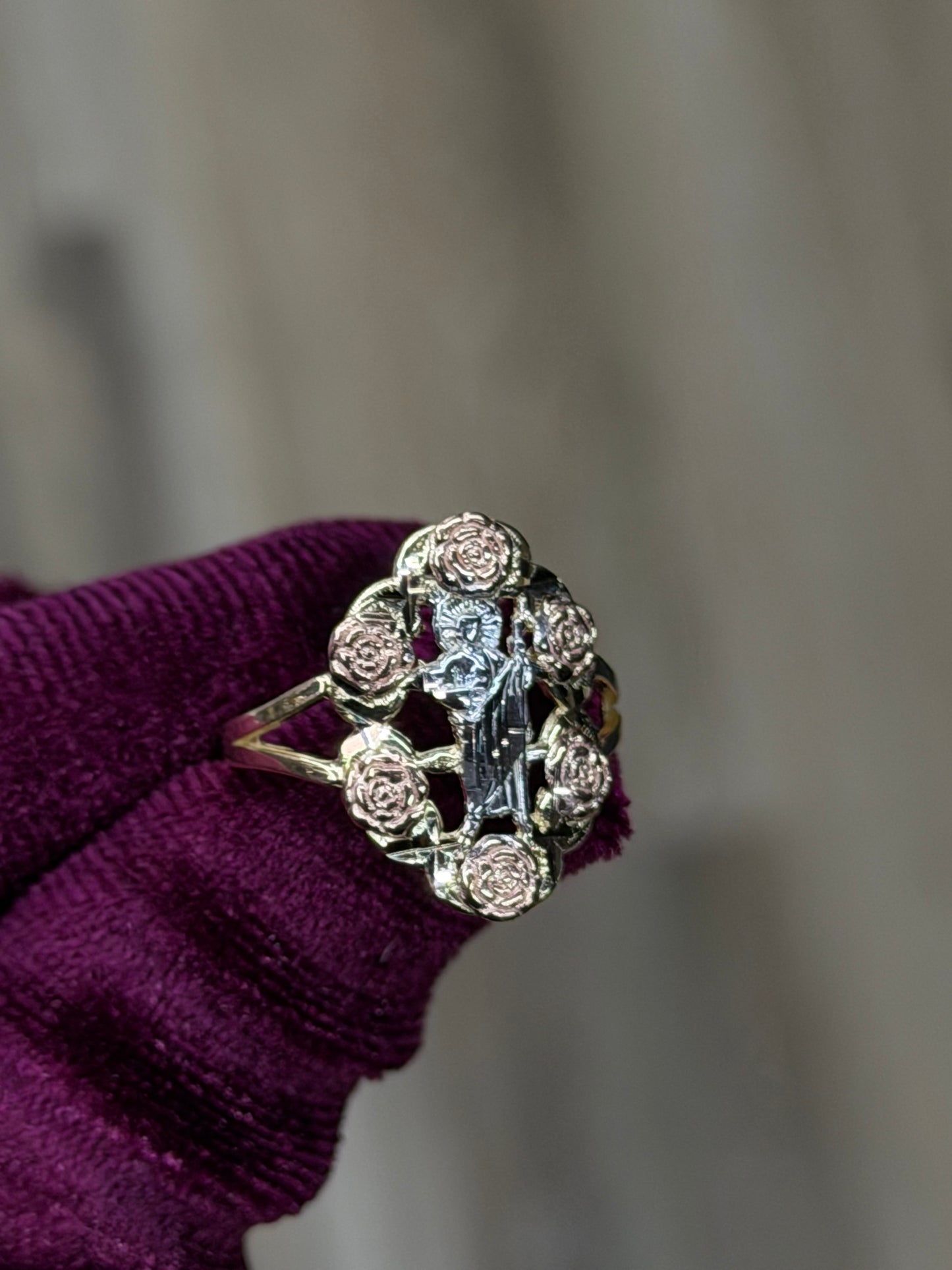 14K Tri-Color Oval San Judas Women Ring