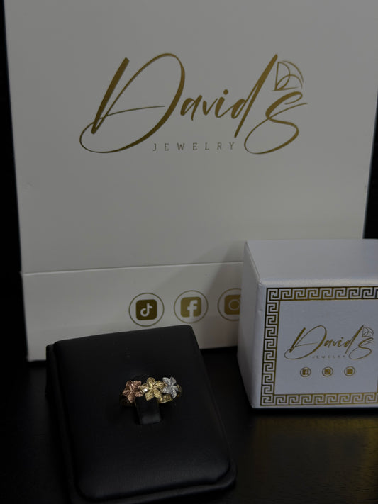 14K Tri-Color Hibiscus Women Ring