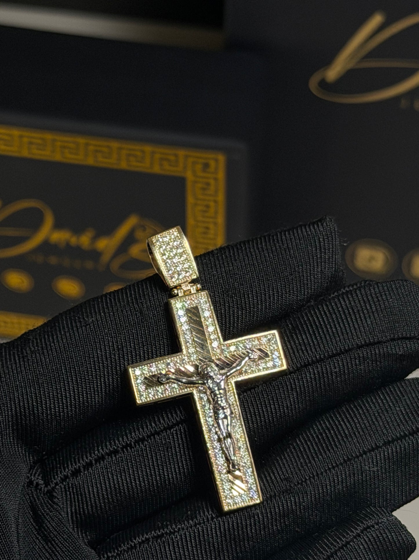 14K CZ Diamond Cut Cross Pendant