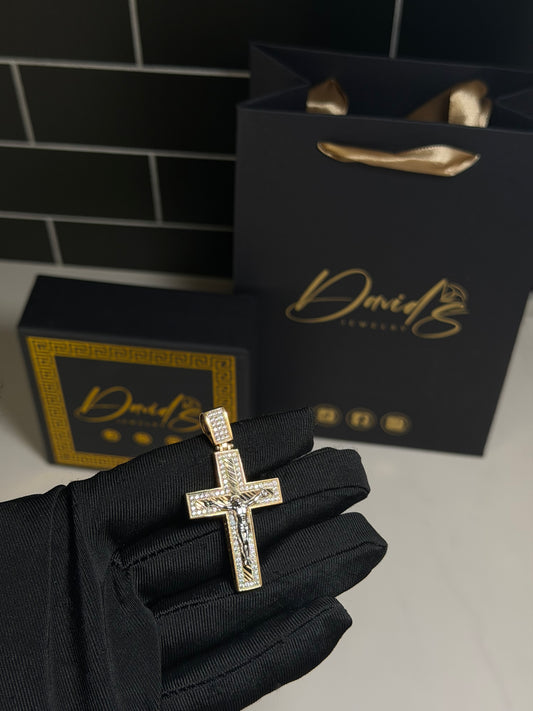 14K CZ Diamond Cut Cross Pendant