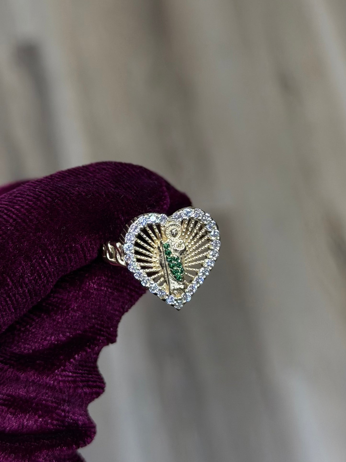 14K CZ Heart San Judas Women Ring