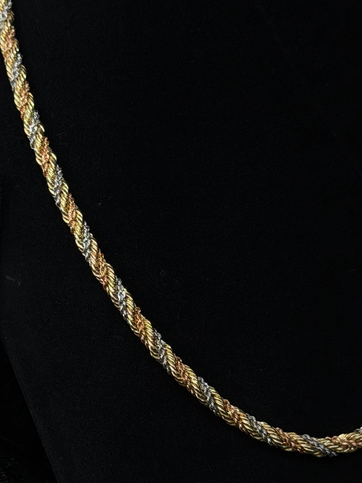 14K 20” 4mm Tri-Color Cashmere Rope Chain