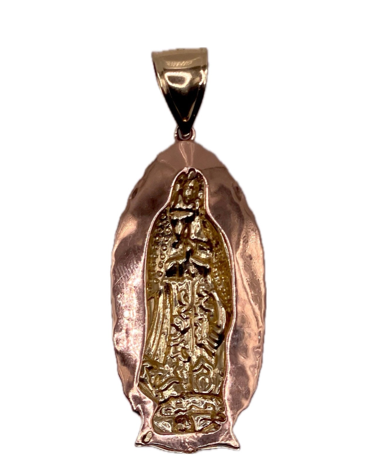 14K Tri-Color CZ Virgen de Guadalupe Pendant