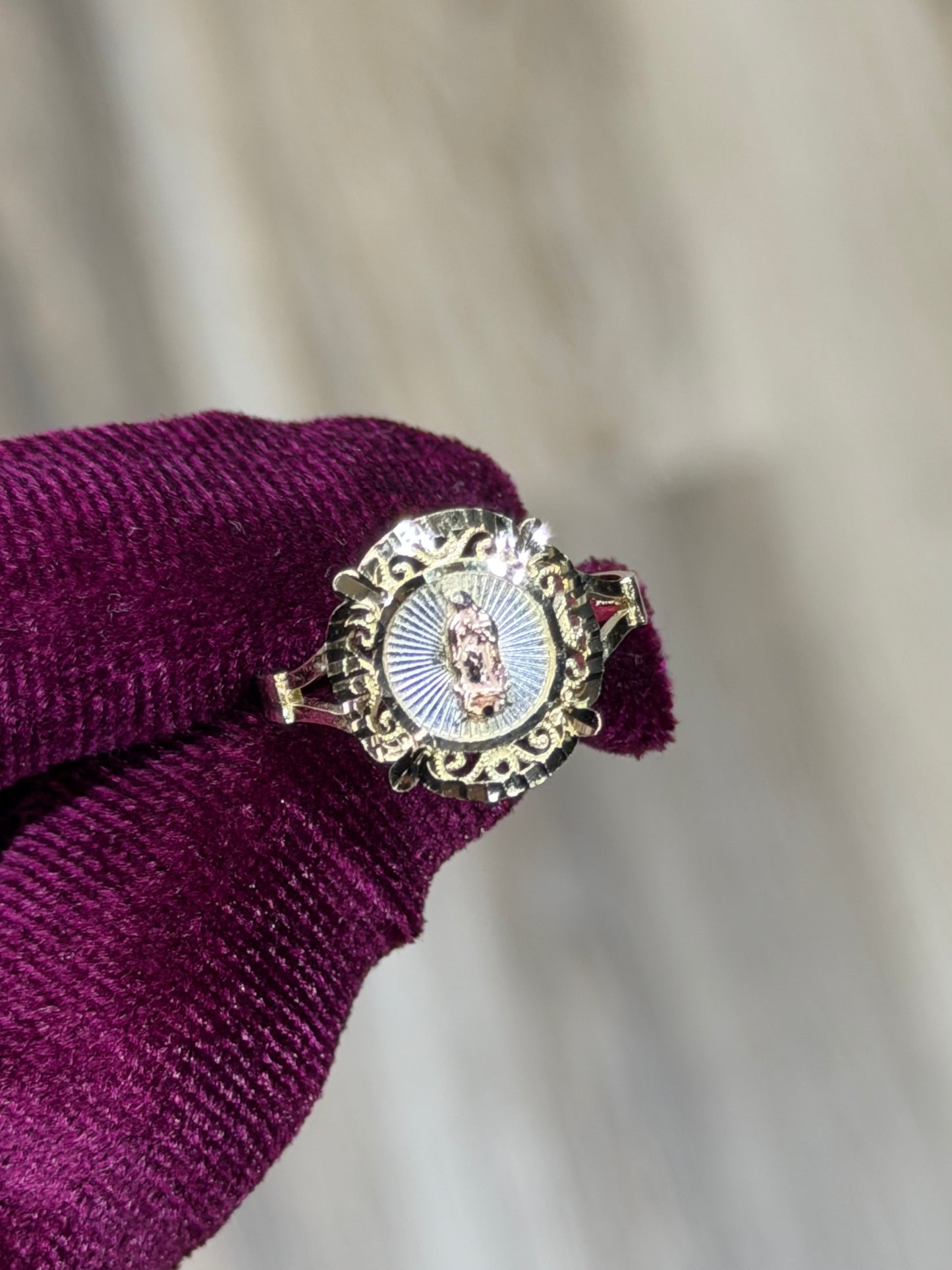 14K Tri-Color Round Virgen De Guadalupe Women Ring