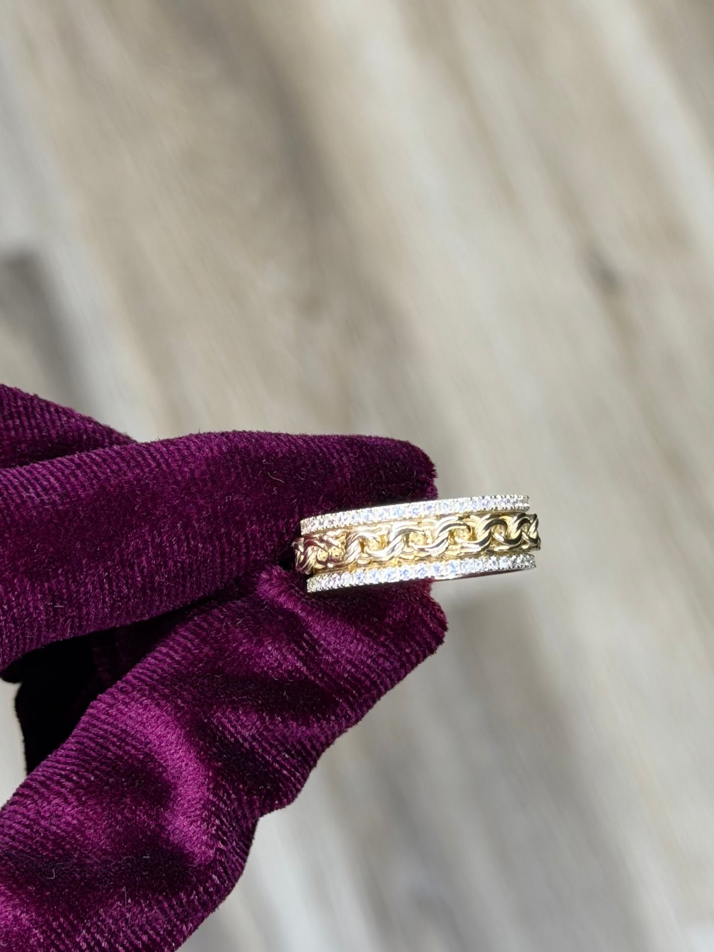 14K CZ Spinning Chino Link  Men Ring