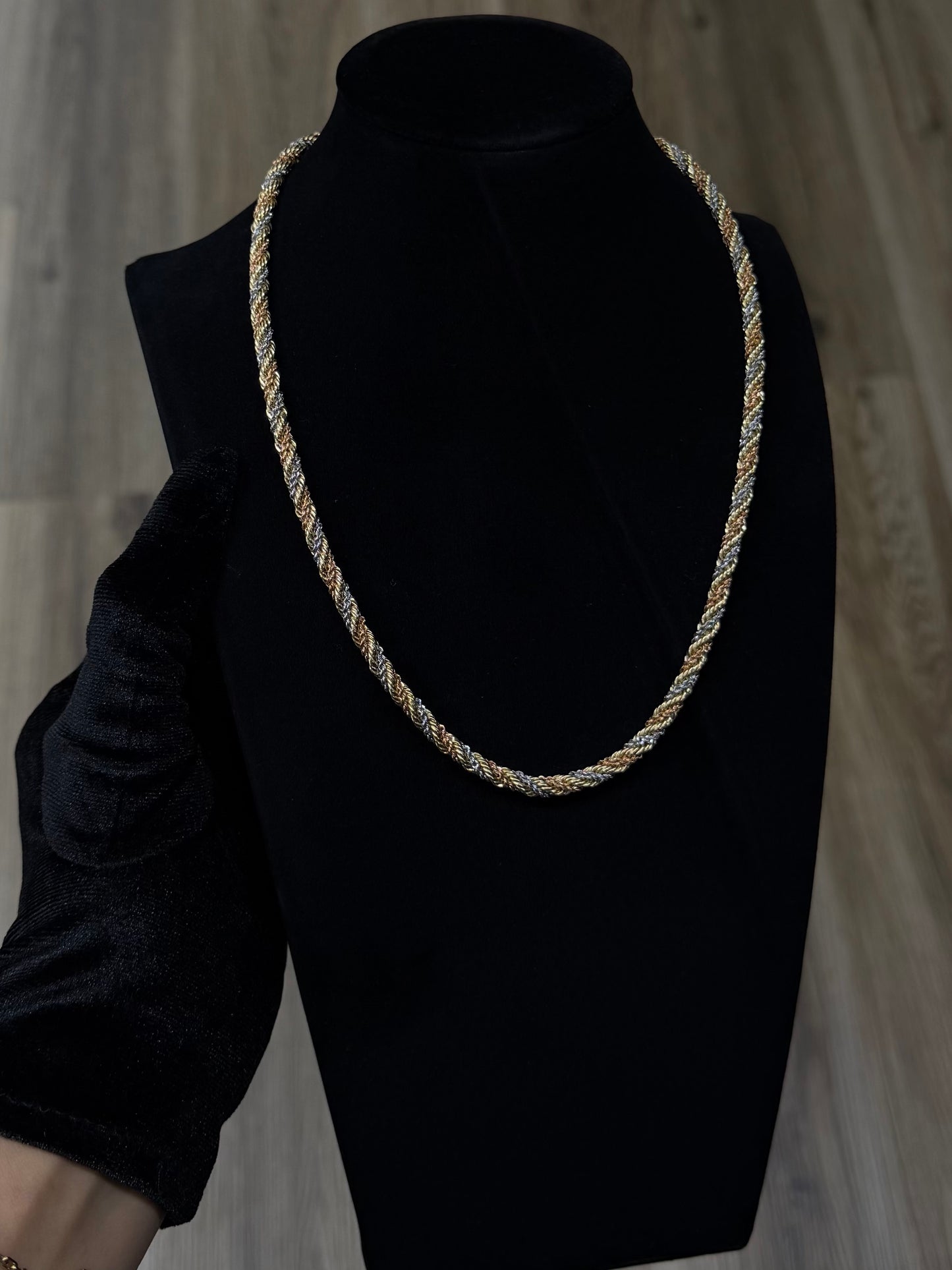 14K 20” 4mm Tri-Color Cashmere Rope Chain