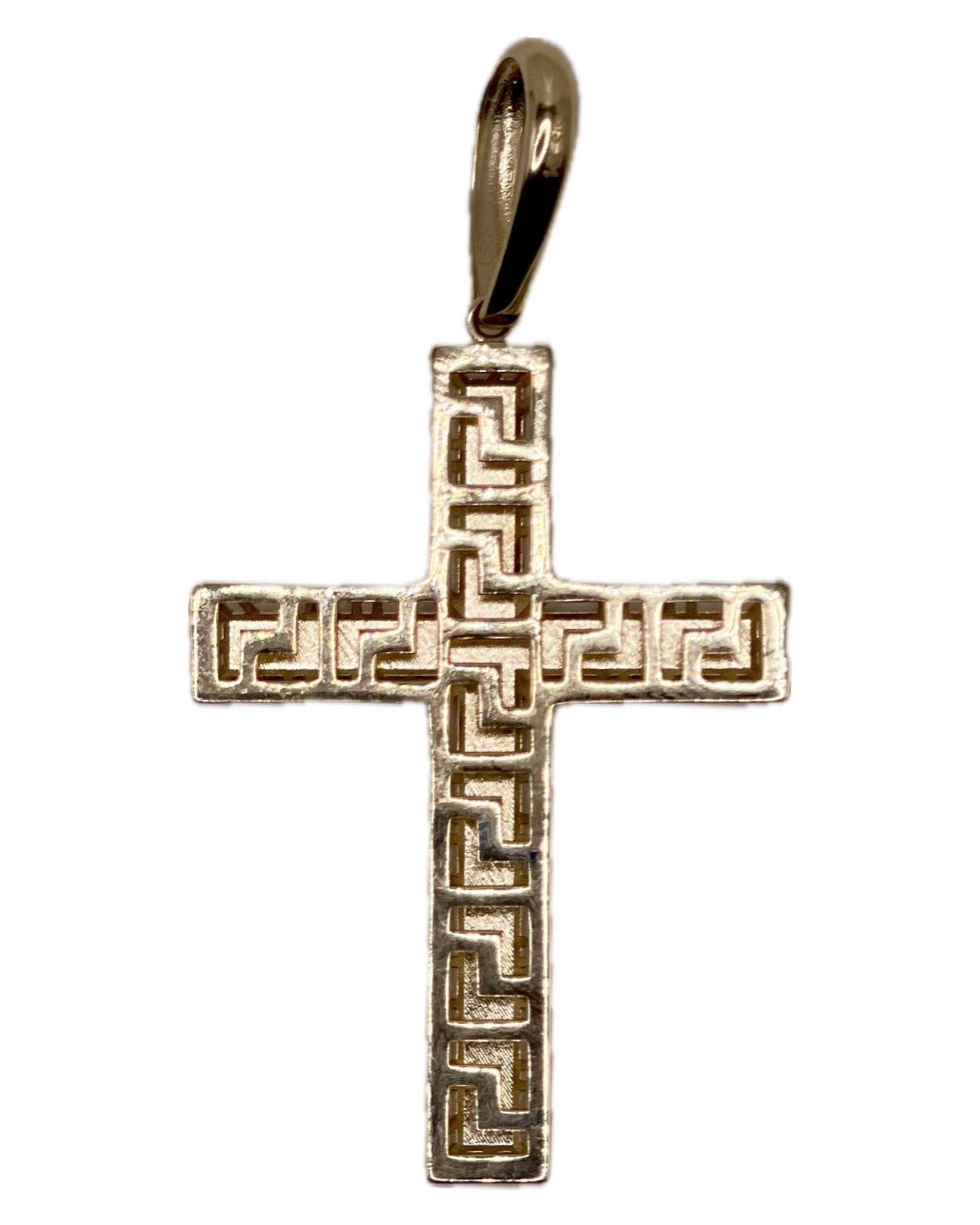 14K Greek Key Pattern Cross Pendant