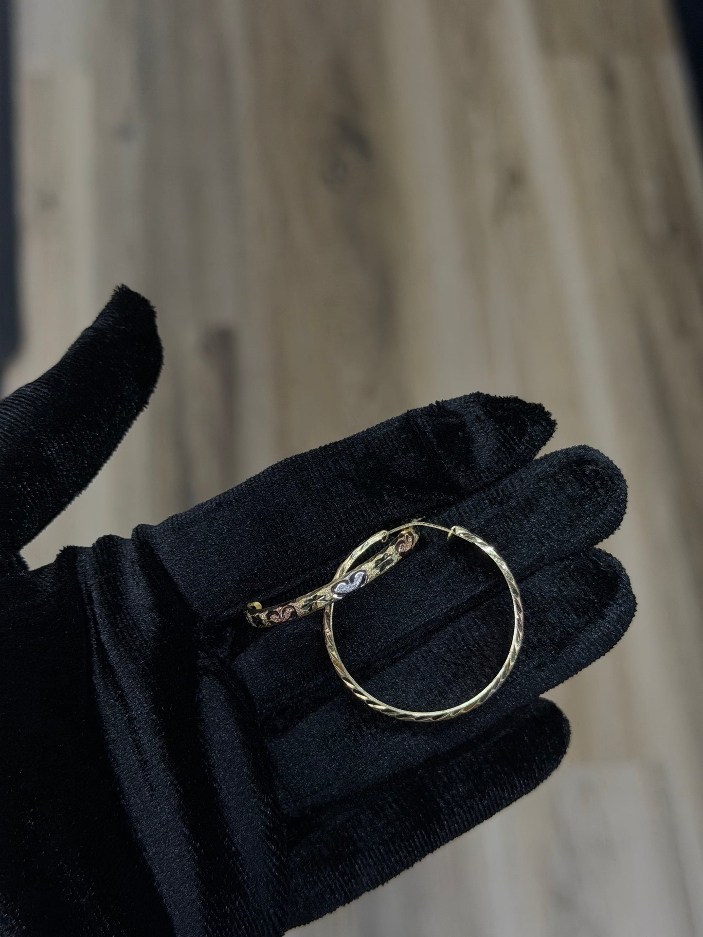 14K Tri-Color Heart Hoop Earrings