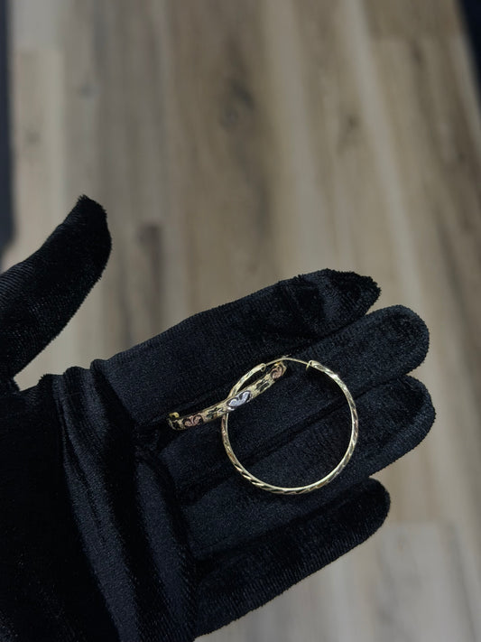 14K Tri-Color Heart Hoop Earrings