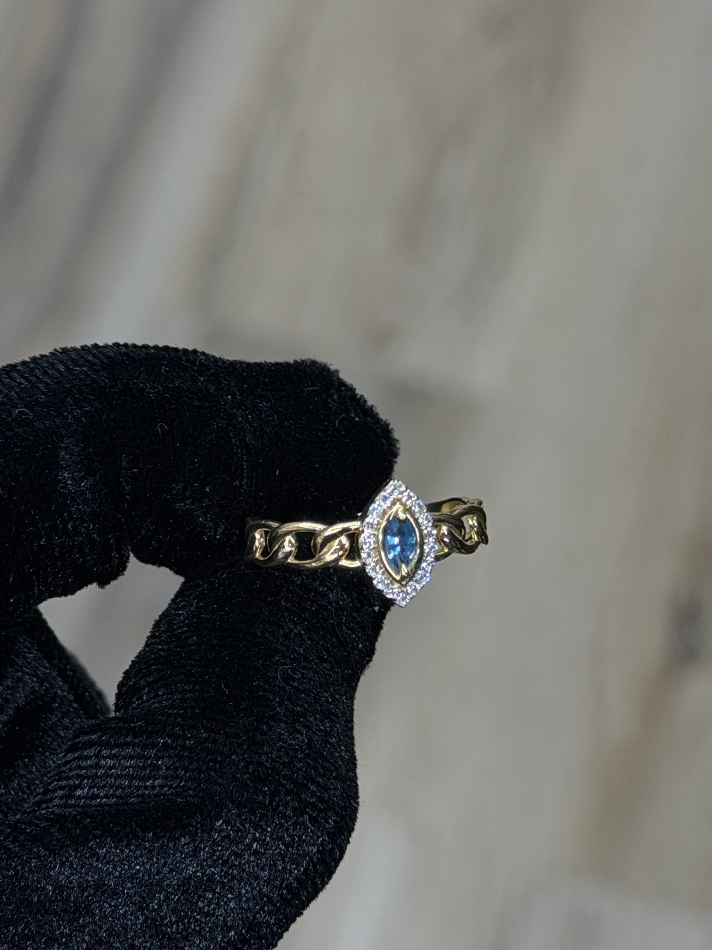 14K CZ Blue Marquise Women Ring