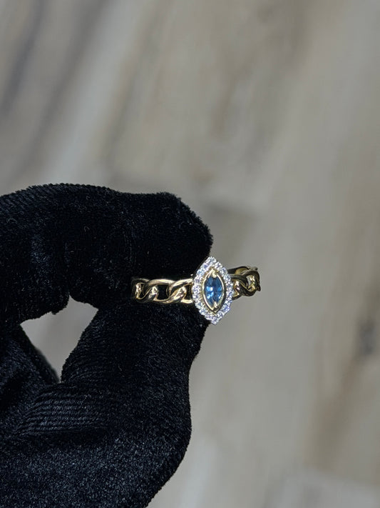 14K CZ Blue Marquise Women Ring