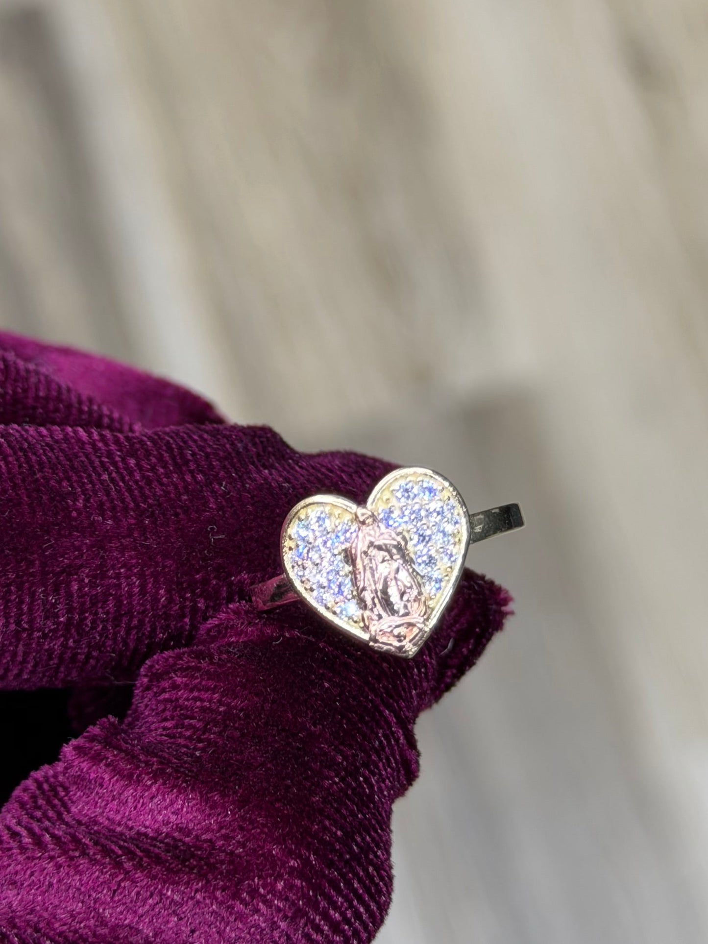 14K CZ Virgen de Guadalupe Heart Shaped Women Ring