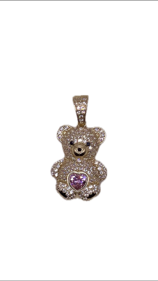 14K CZ Teddy Bear Pendant