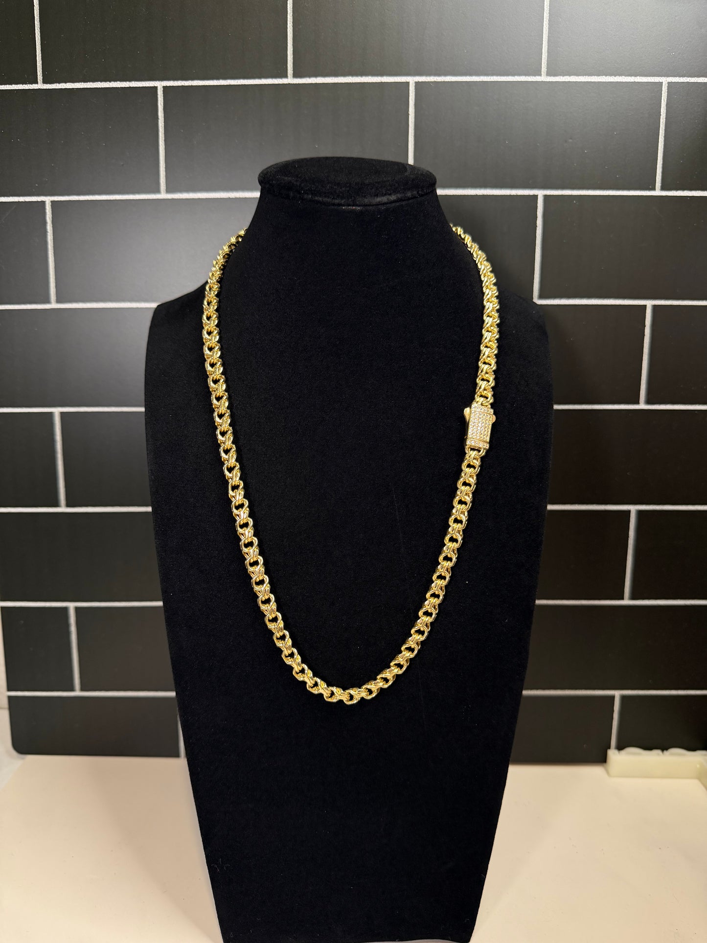 14K 20" Chino Link CZ Box Clasp Chain