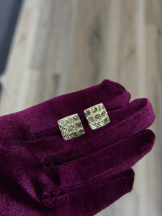 14K Square Nugget Earrings (13mm)