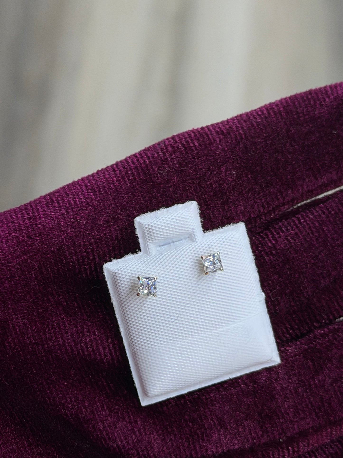 14K 3mm Square CZ Earrings