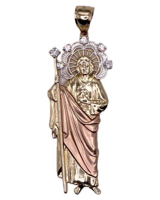 14K CZ Tri-Color San Judas Pendant