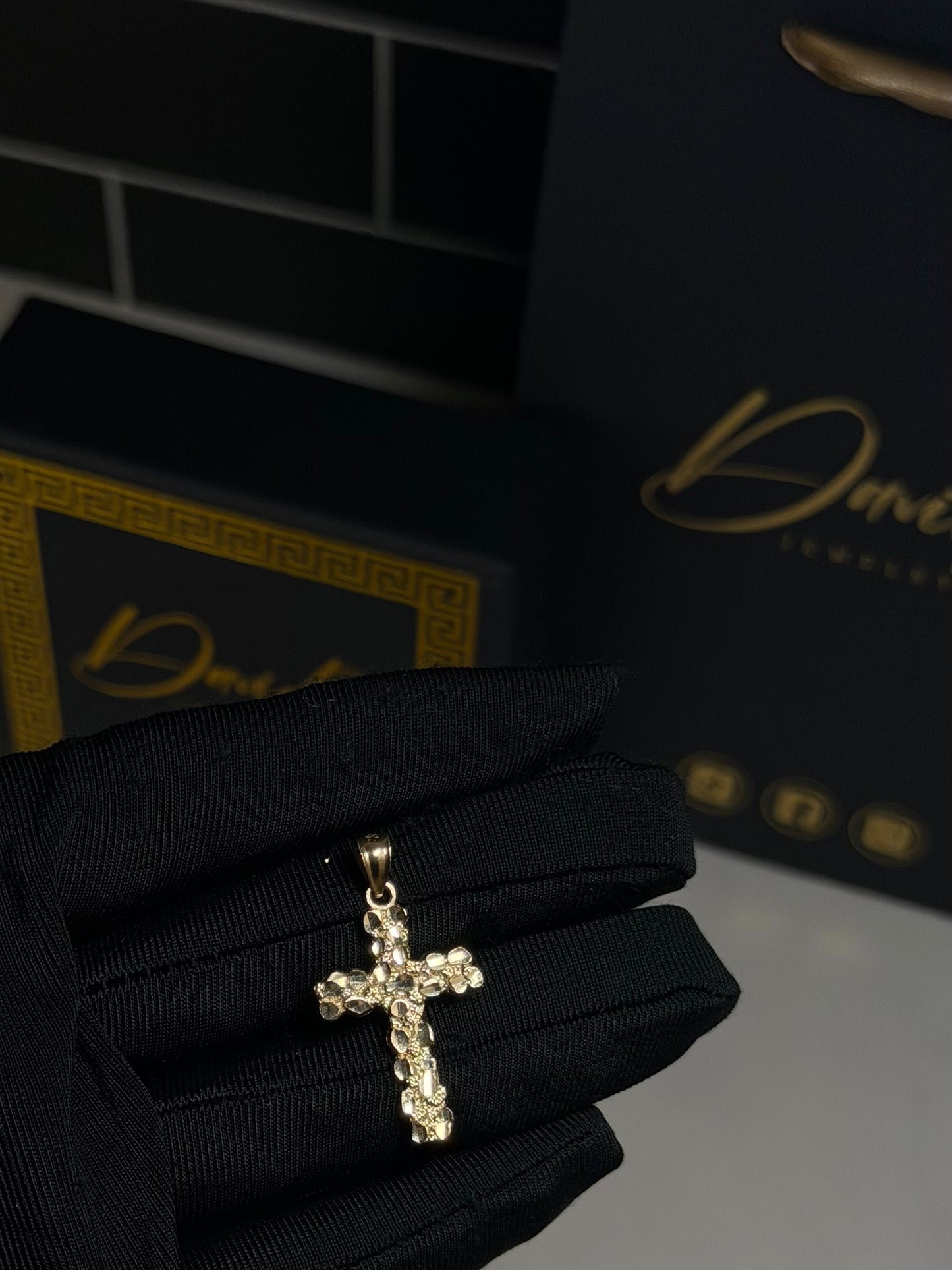 14K Nugget Cross Pendant