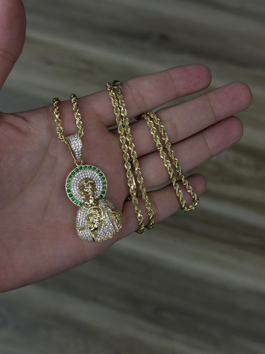 14K CZ Half Body San Judas Chain Set