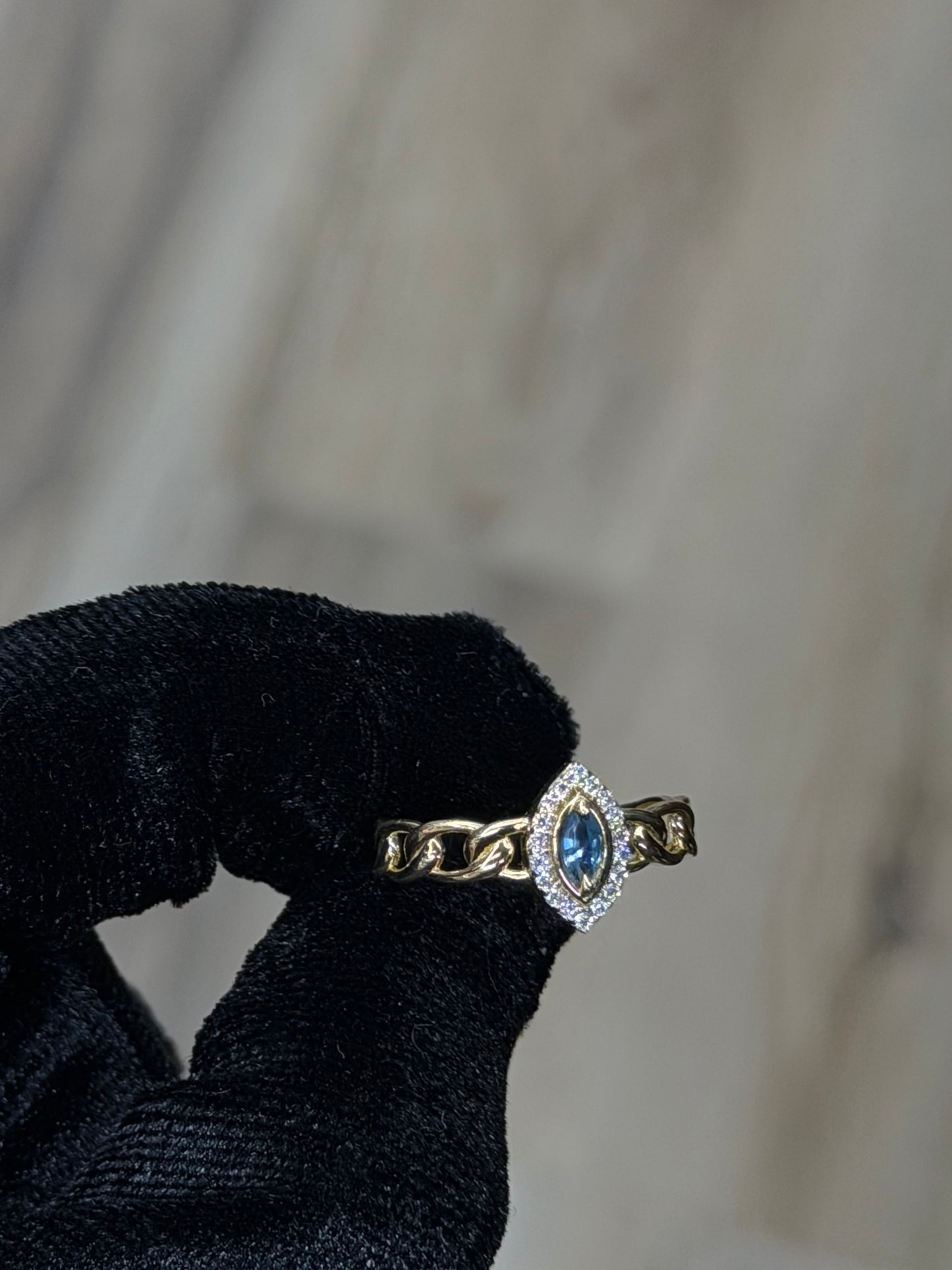 14K CZ Blue Marquise Women Ring
