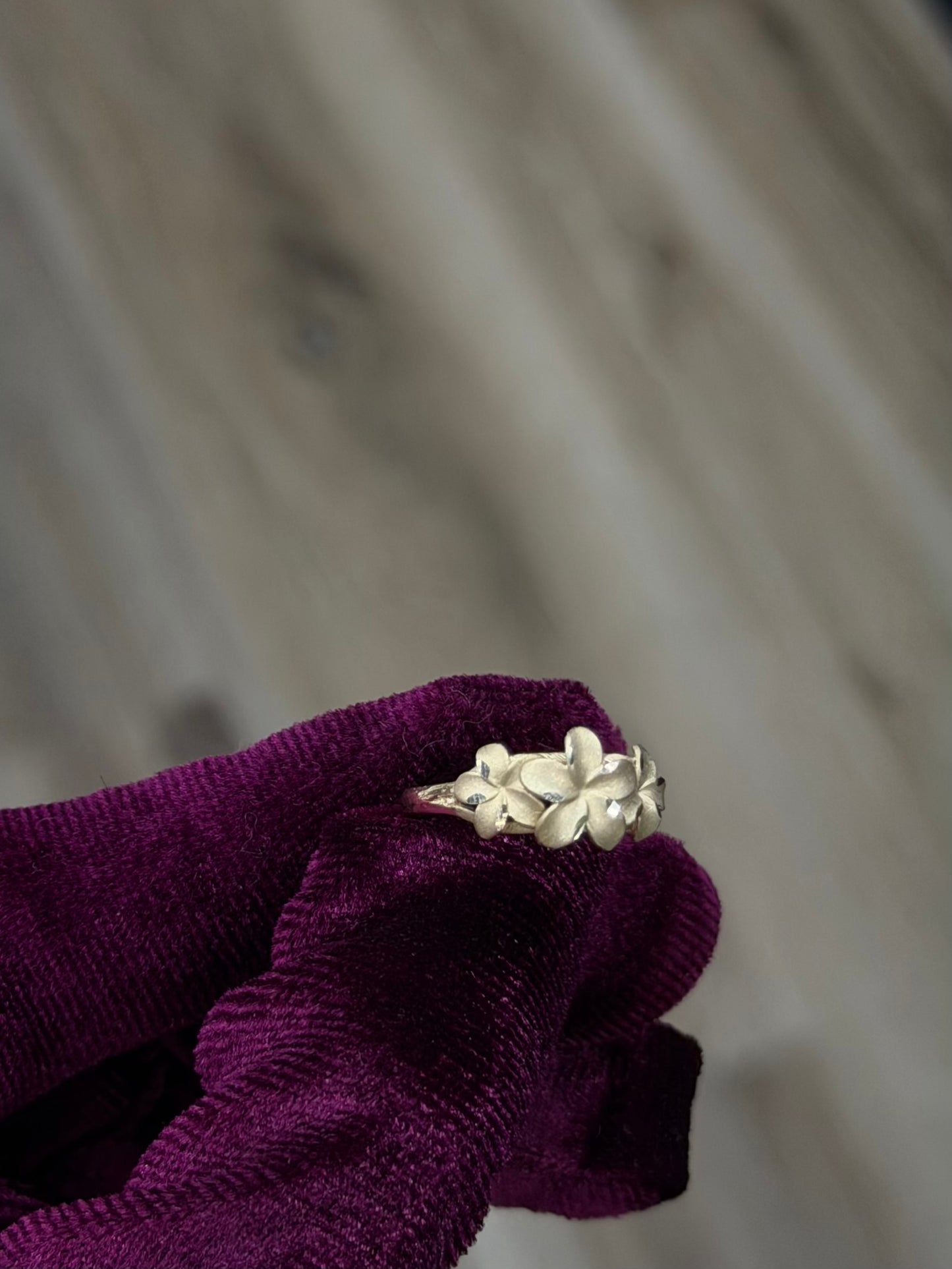 14K Three Hibiscus Flower Women Ring