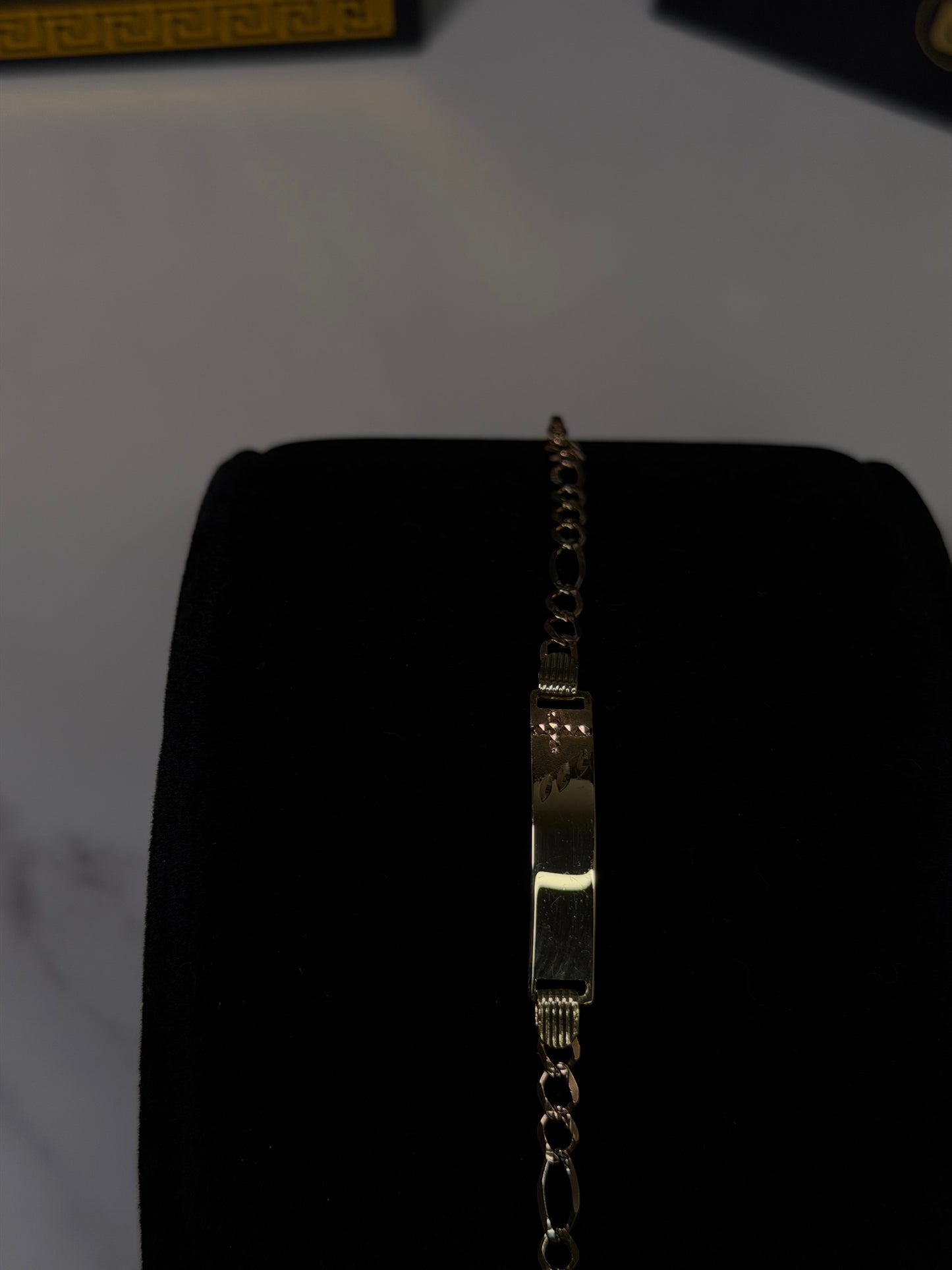 14K Tri-Color Figaro Cross ID Kid Bracelet