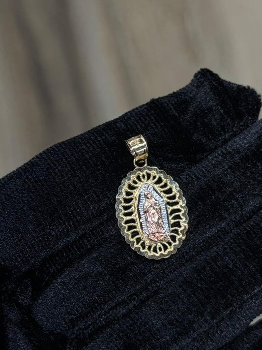 14K Tri-Color Virgen De Guadalupe Pendant