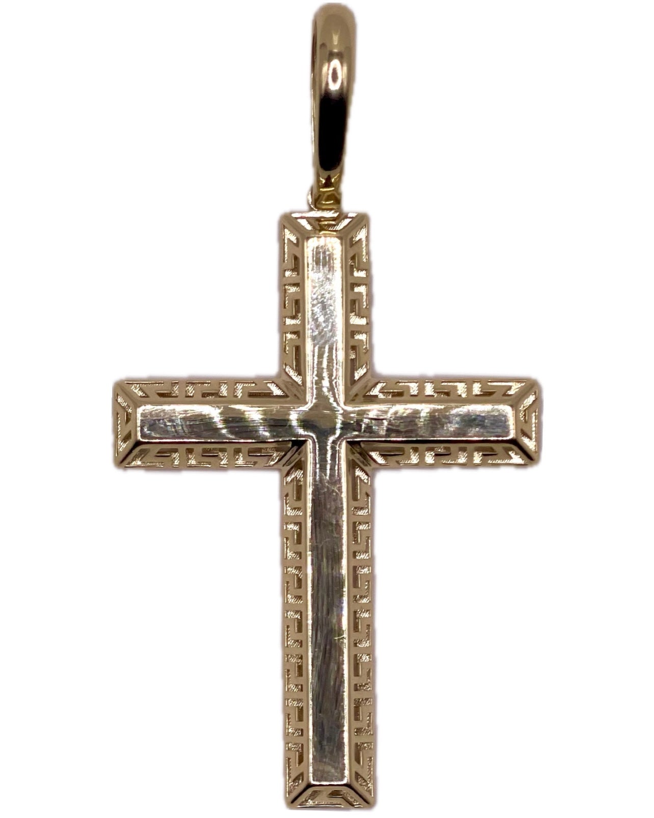 14K Greek Key Pattern Cross Pendant